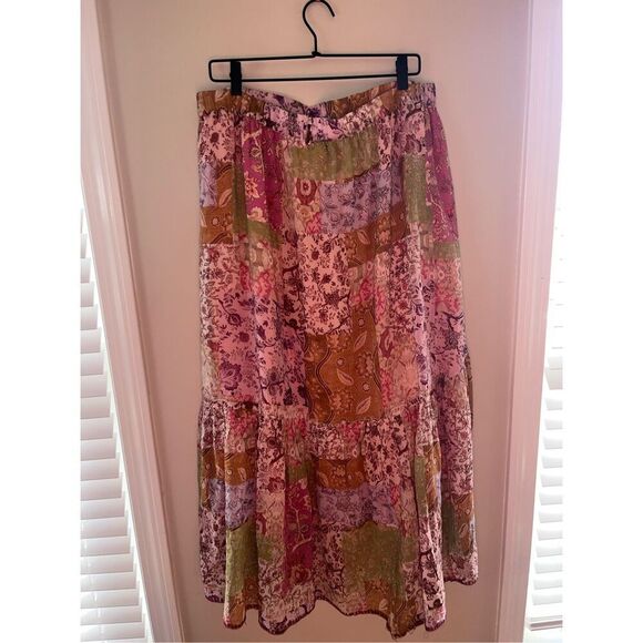 Johnny WAS River Tiered Silk-Blend Skirt Multicolor size L - Picture 3 of 6